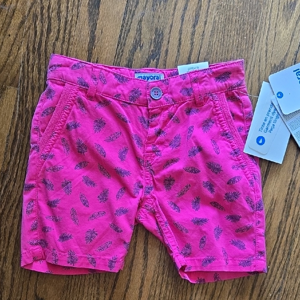 Mayoral Fuchsia Leaf Print Kids Shorts